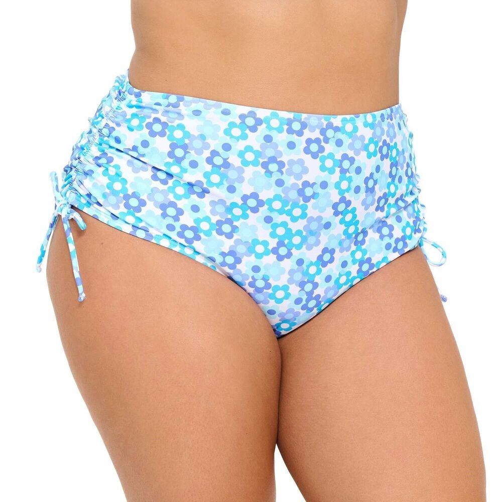 99 Degrees Swim Bottoms Junior Plus Size 3X Blue Floral Cinched High-Waist